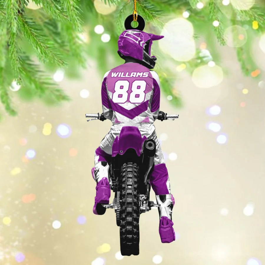 Personalized Motocross Riders Back View Flat Acrylic Ornament, Christmas Ornament Gifts For Son, Grandson, Motocross Riders - Image 2