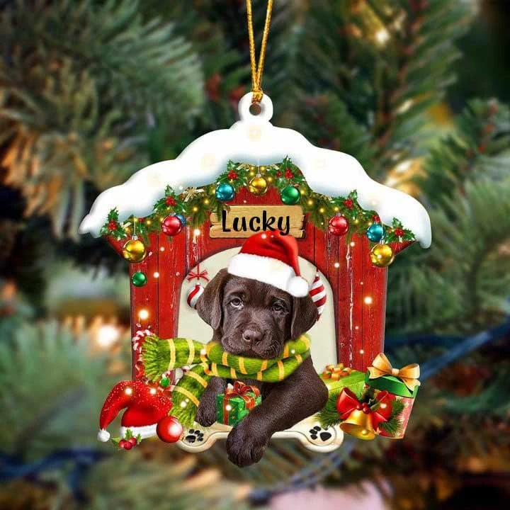 Personalized Name Chocolate Labrador In Red Wood House Acrylic Christmas Ornament Gift For Dog Lovers, Dog Mom - Image 3