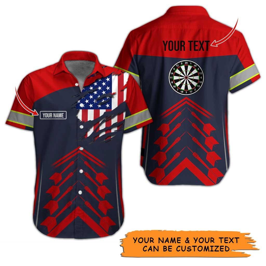 Personalized Name Darts Aloha Hawaiian Shirt - Colorful Darts Pattern And US Flag Personalized Name & Text Hawaiian Shirt For Men & Women, Darts Lover - Image 2