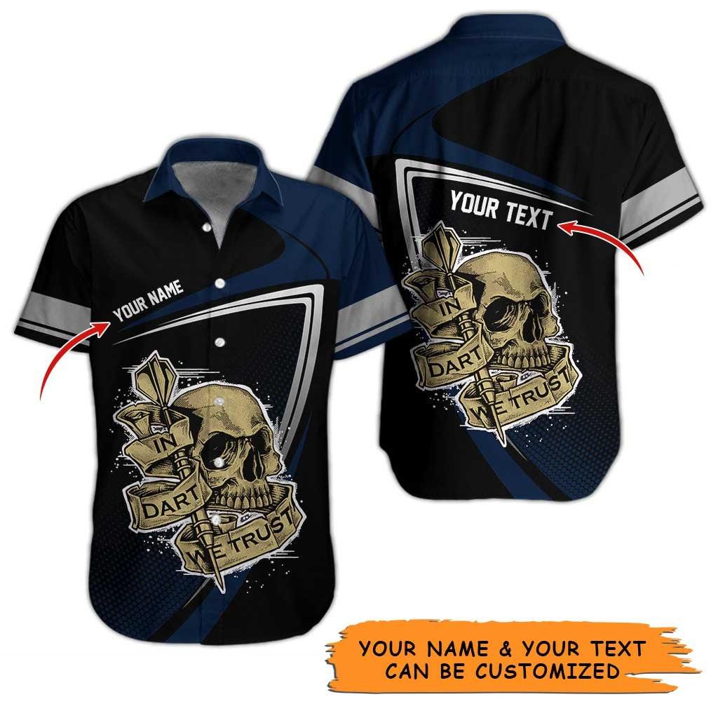 Personalized Name Darts Aloha Hawaiian Shirt - Cool Darts And Skull Pattern Personalized Name Hawaiian Shirt, Perfect Gift For Men & Women, Darts Lover