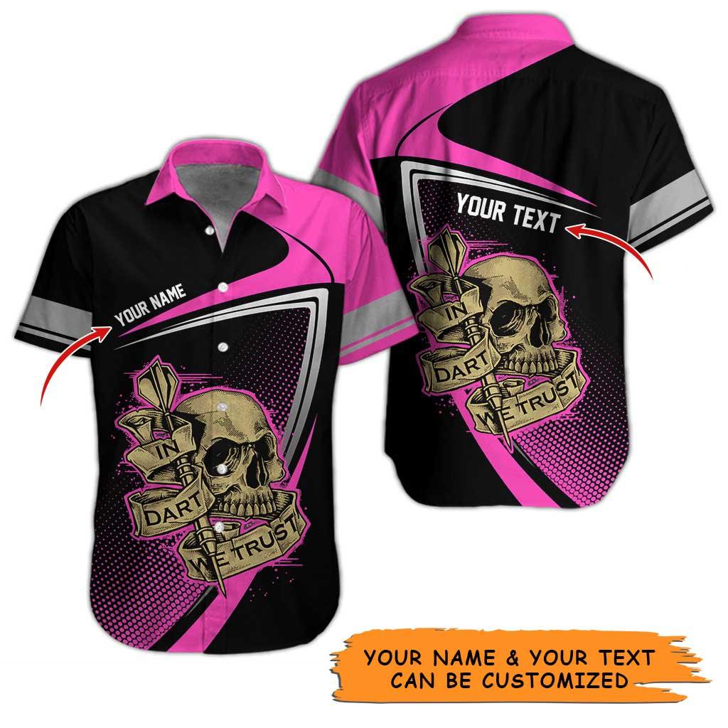 Personalized Name Darts Aloha Hawaiian Shirt - Cool Darts Pattern And Skull, In Darts We Trust Personalized Name Hawaiian Shirt For Men & Women - Image 4