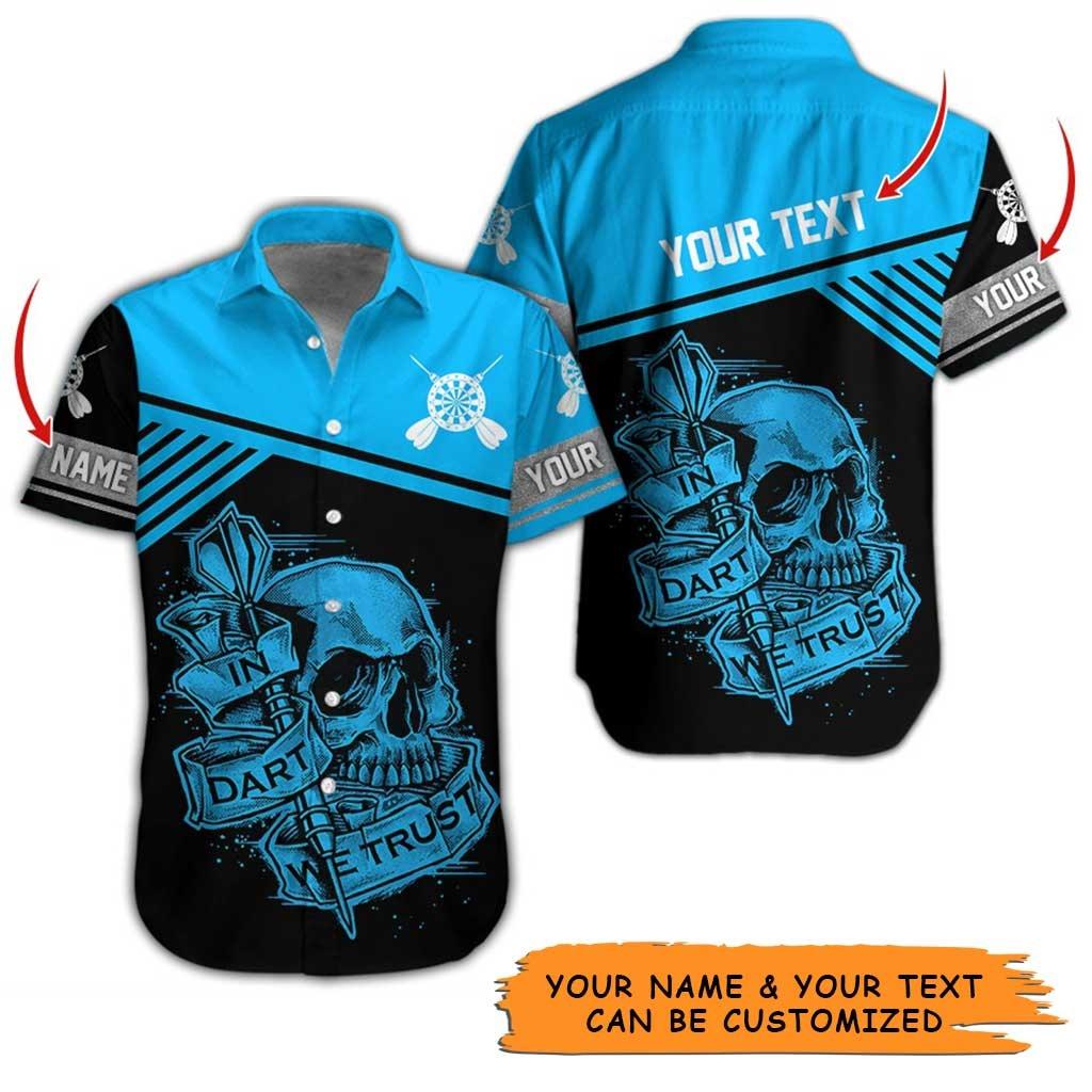 Personalized Name Darts Aloha Hawaiian Shirt - Cool In Darts We Trust And Skull Pattern Personalized Name Hawaiian Shirt For Men & Women, Darts Lover