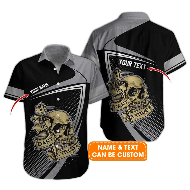 Personalized Name Darts Aloha Hawaiian Shirt, Darts Pattern And Skull,In Darts We Trust Personalized Name Hawaiian Shirt For Men & Women, Darts Lover - Image 2