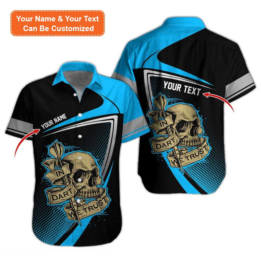 Personalized Name Darts Aloha Hawaiian Shirt, Darts Pattern And Skull,In Darts We Trust Personalized Name Hawaiian Shirt For Men & Women, Darts Lover - Image 3