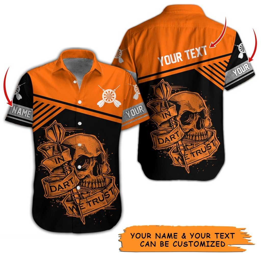 Personalized Name Darts Aloha Hawaiian Shirt - In Darts We Trust And Skull Pattern Personalized Name Hawaiian Shirt For Men & Women, Darts Lover - Image 2