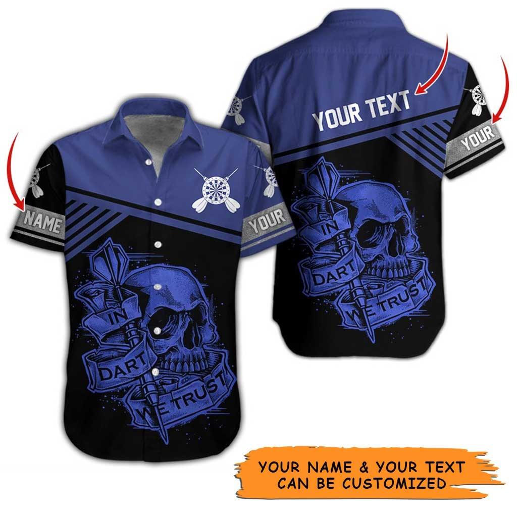 Personalized Name Darts Aloha Hawaiian Shirt - In Darts We Trust And Skull Pattern Personalized Name Hawaiian Shirt For Men & Women, Darts Lover - Image 3
