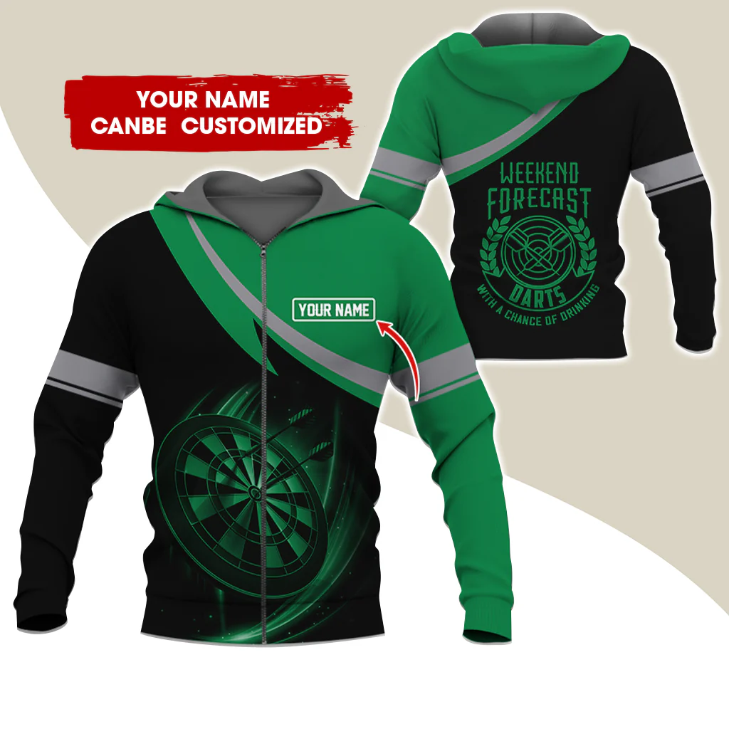 Personalized Name Darts Premium Zip Hoodie, Custom Name Weekend Forecast Darts Zip Hoodie For Men & Women - Gift For Darts Lovers, Darts Players - Image 9