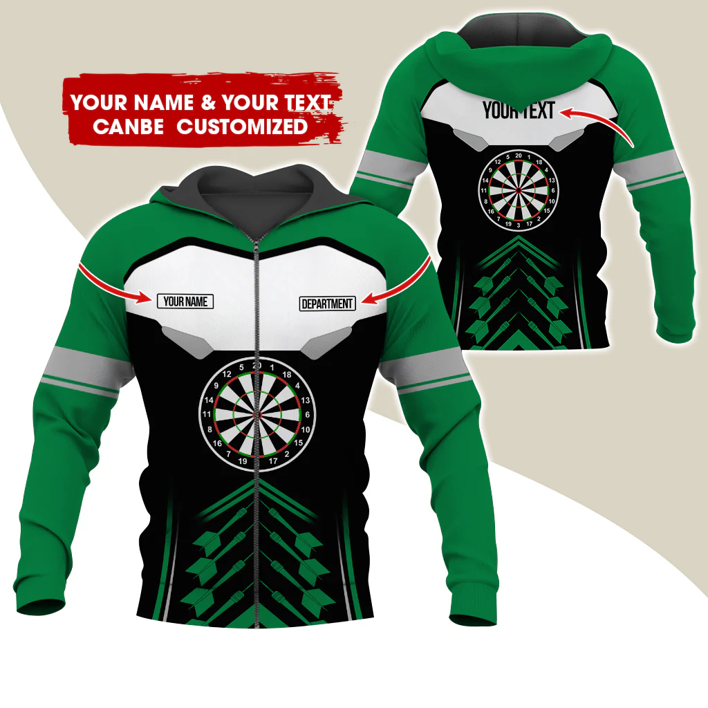 Personalized Name Darts Team Premium Zip Hoodie, Customized Dartboard Zip Hoodie For Men & Women - Gift For Darts Lovers, Darts Players - Image 2