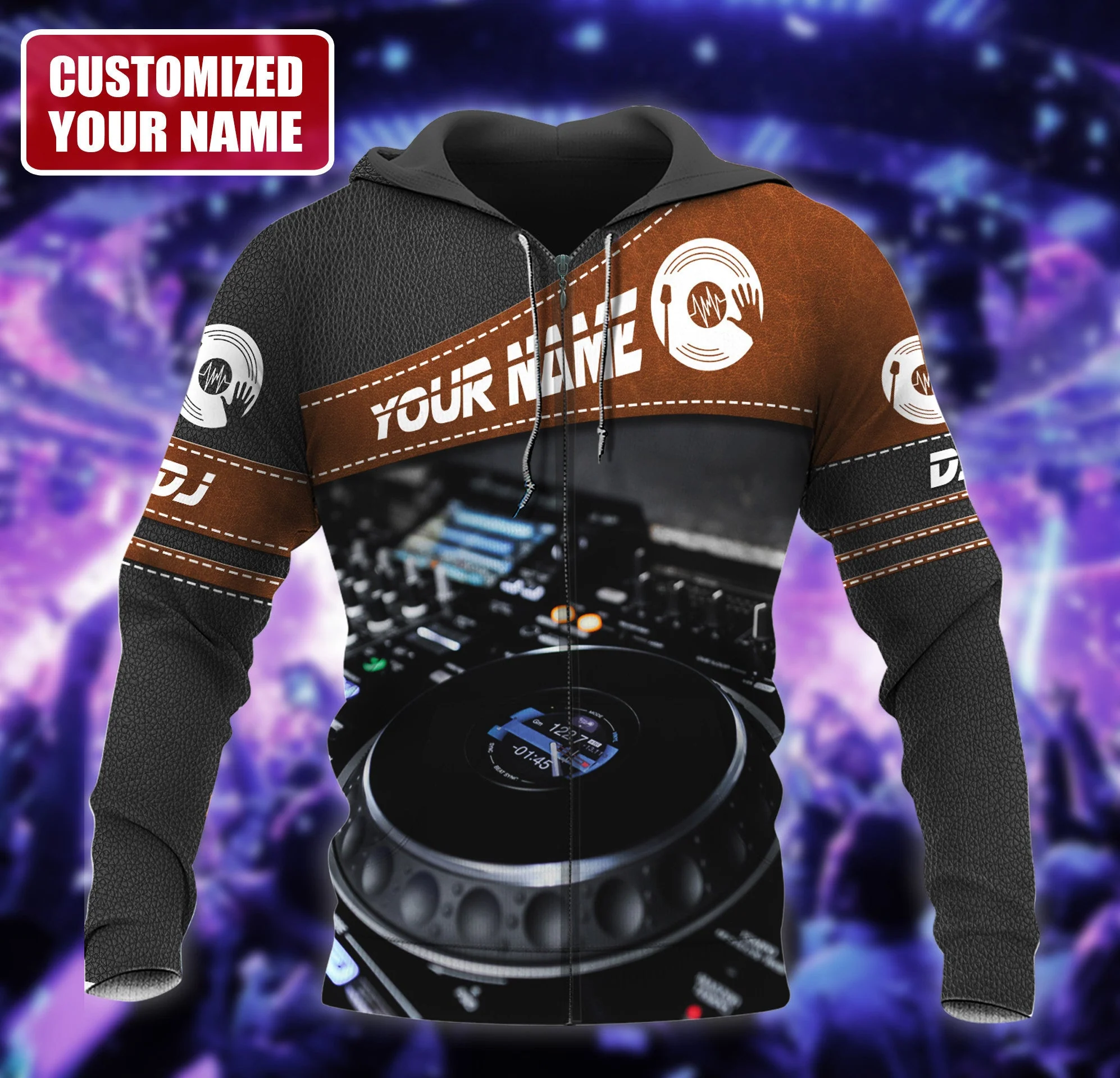 Personalized Name Disc Jockey Shirts - Custom Name DJ Shirts, DJ Leatherette pattern Clothes, Perfect DJ Shirts for Men & Women - Image 2