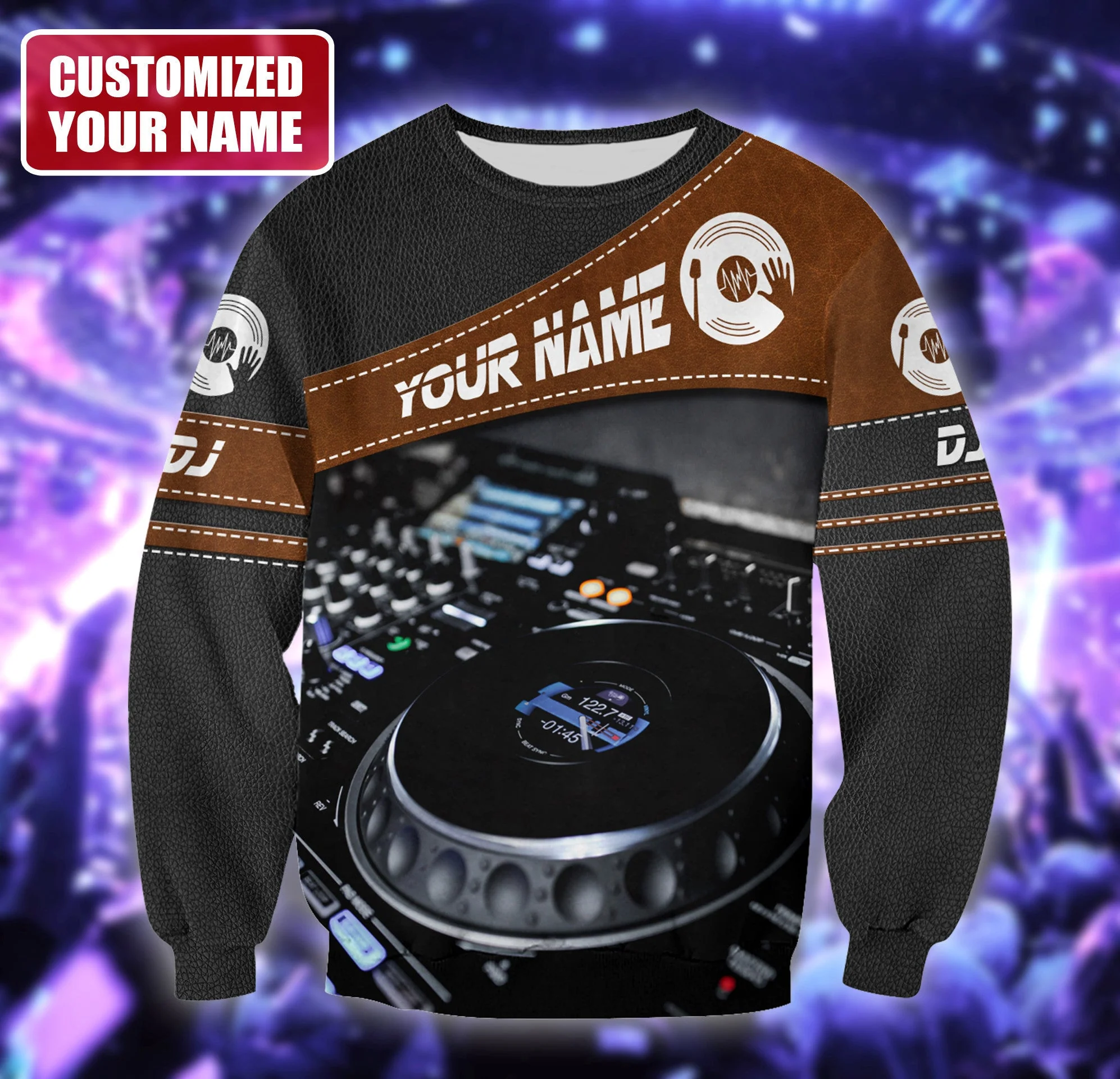 Personalized Name Disc Jockey Shirts - Custom Name DJ Shirts, DJ Leatherette pattern Clothes, Perfect DJ Shirts for Men & Women - Image 6