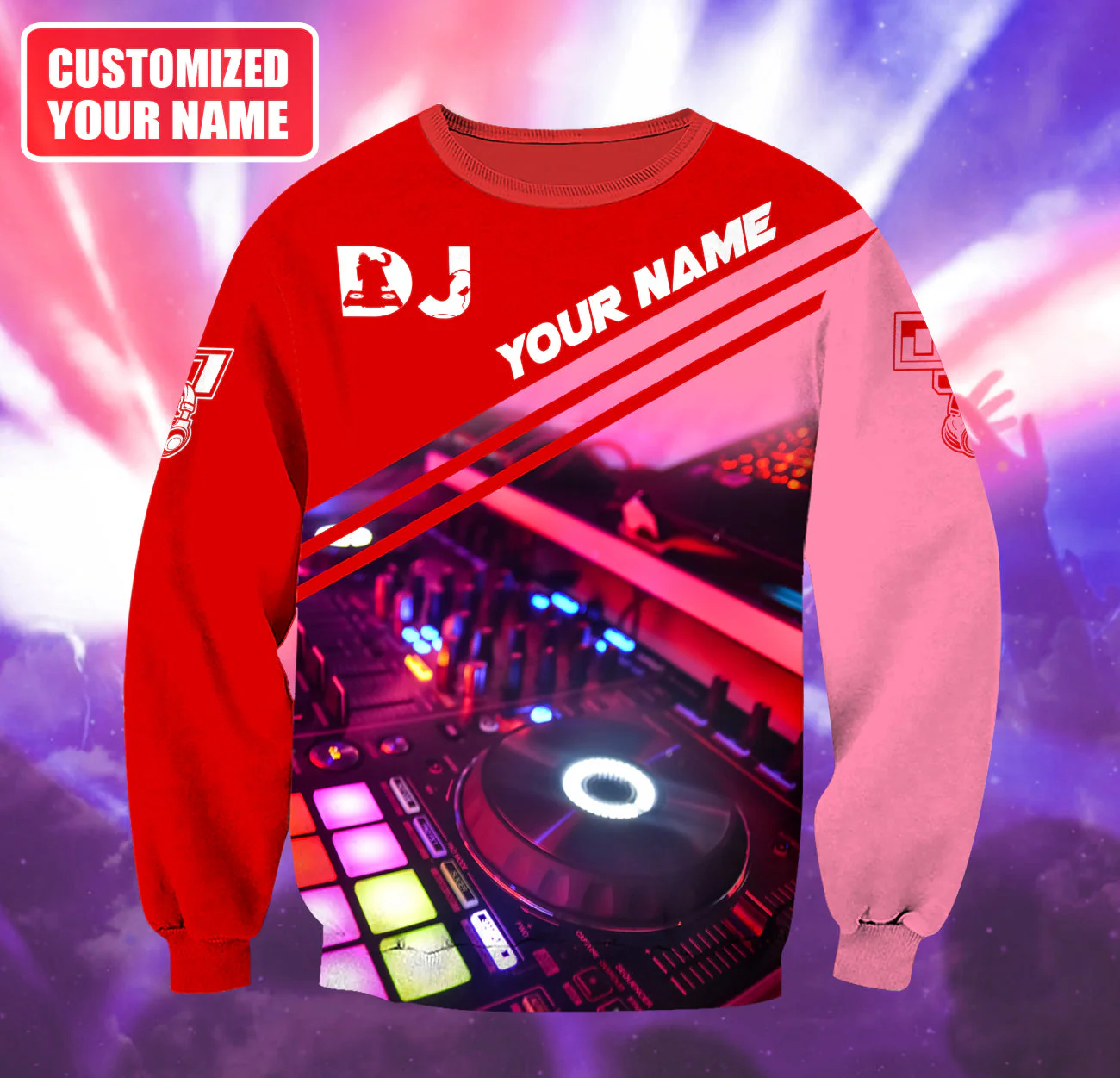 Personalized Name DJ Shirts - Custom Name Disc Jockey Shirts, Modern Music Disc Red Shirts, Perfect DJ Shirts for Men, Friends, Family - Image 4