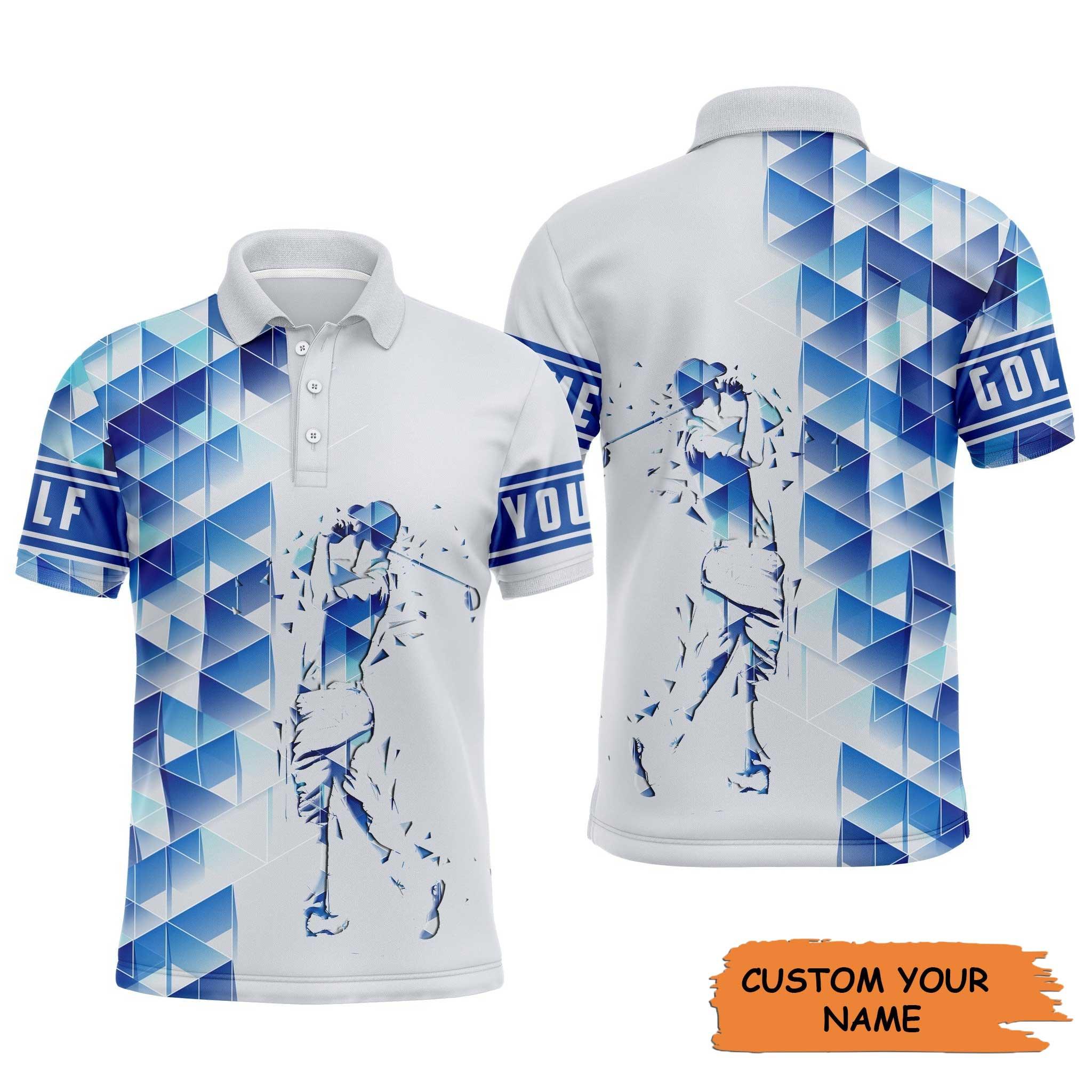 Personalized Name Golf Long Sleeve Polo Shirt Blue Diamond Pattern Golfing Apparel, Best Gift And Outfit For Golf Lover, Golfer, Team - Image 3