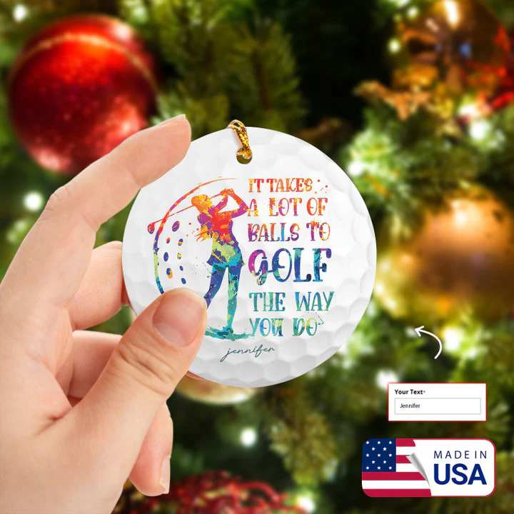 Personalized Name It Takes A Lot Of Balls Watercolor Women Golf Ceramic Ornament - Best Gift For Golf Lovers, Grandma, New Year, Christmas - Image 2