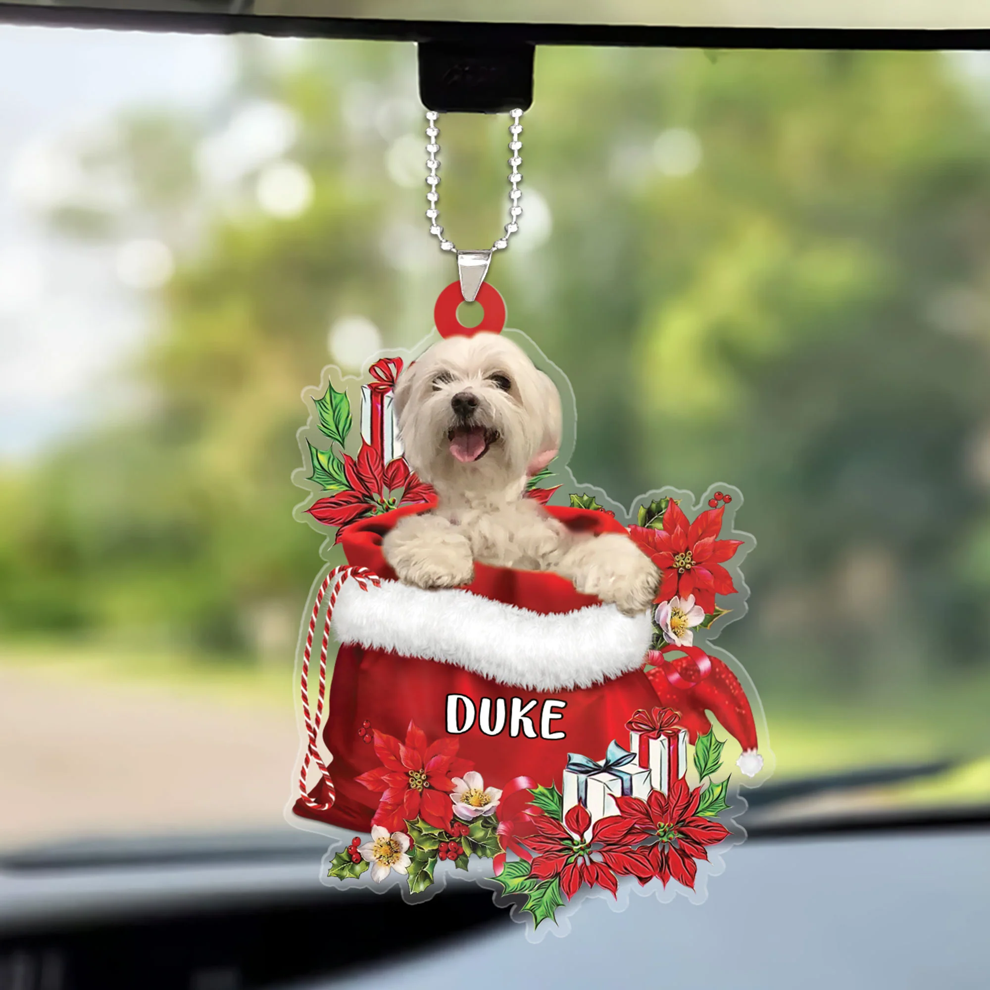 Personalized Name Maltese In Red Gift Bag Christmas Acrylic Keychain, Custom Christmas Gift For Dog Lovers, Dog Mom - Image 5