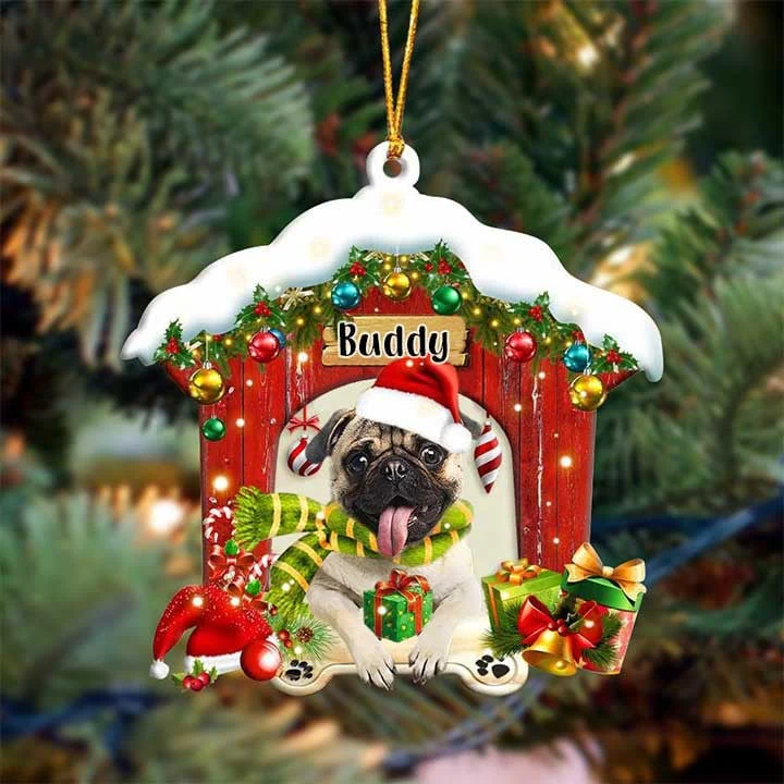 Personalized Name Pug In Red Wood House Acrylic Christmas Ornament Gift For Dog Lovers, Dog Mom - Image 2