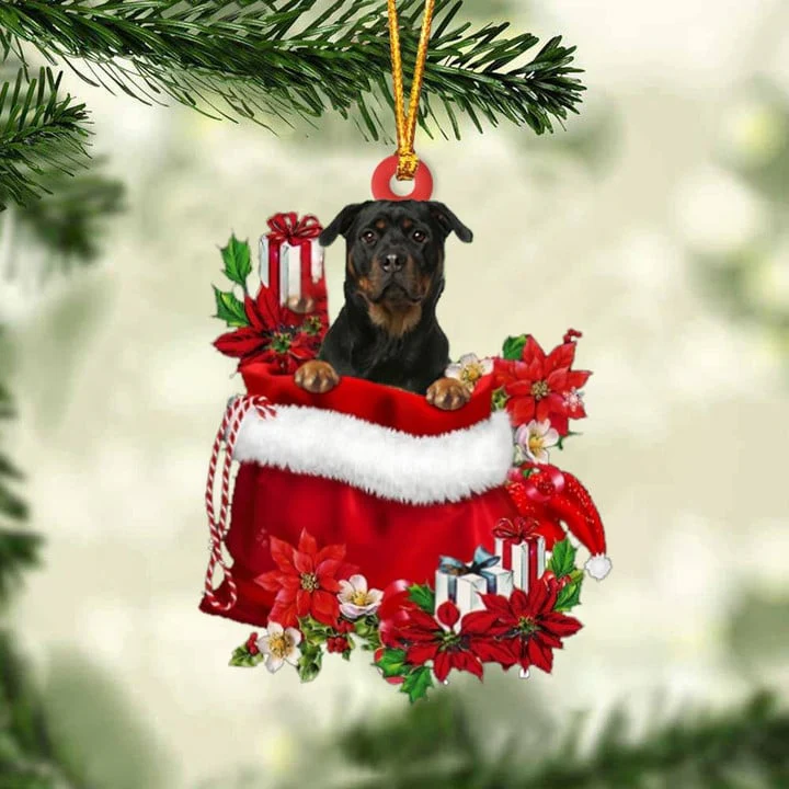Personalized Name Rottweiler In Red Gift Bag Christmas Acrylic Keychain, Custom Christmas Gift For Dog Lovers, Dog Mom - Image 4