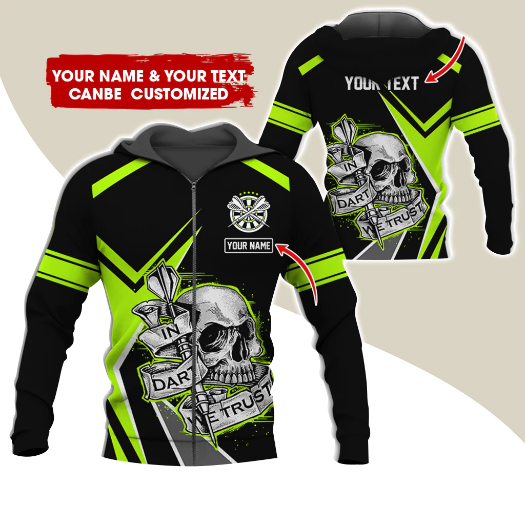 Personalized Name Skull Darts Premium Zip Hoodie , Custom Skull In Dart We Trust Zip Hoodie For Men & Women - Gift For Darts Lovers, Darts Players - Image 5