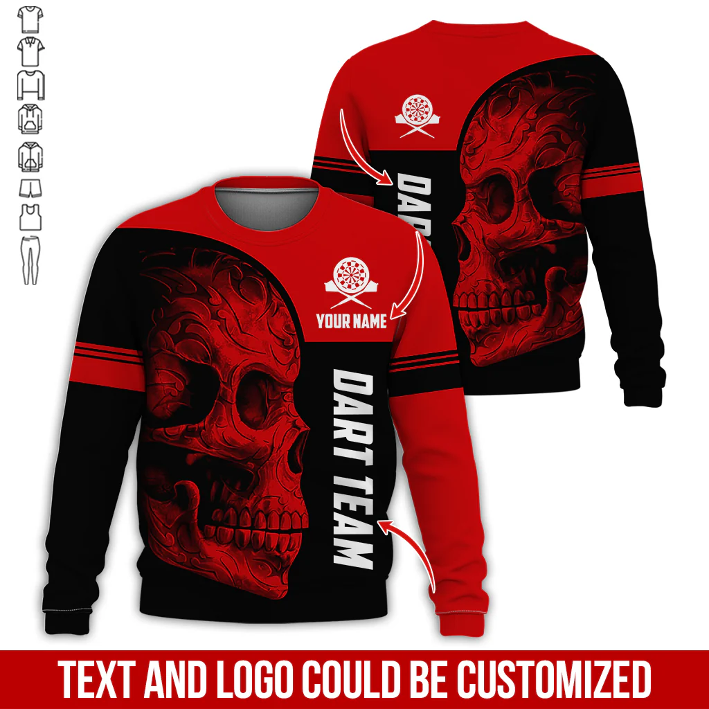Personalized Name & Team Darts Sweatshirt, Customized Skull Darts Sweatshirt For Men & Women - Gift For Darts Lovers, Darts Players - Image 6