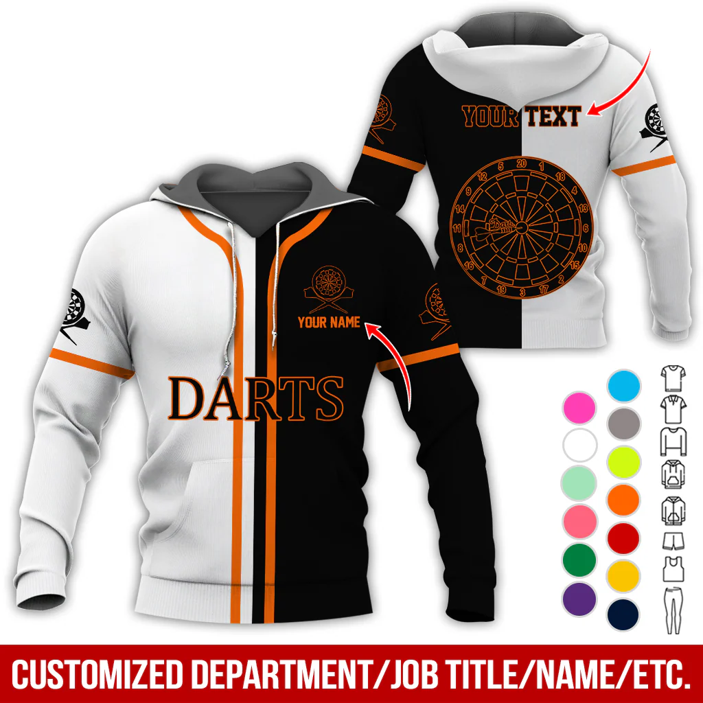 Personalized Name & Text Darts Premium Hoodie, Black & White Hoodie, Perfect Gift For Darts Lovers, Darts Player - Image 8