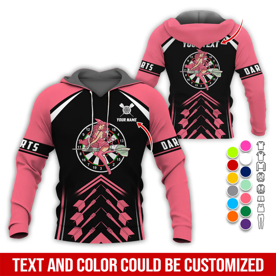 Personalized Name & Text Darts Premium Hoodie, Witch Riding Broom & Darts Hoodie, Perfect Gift For Darts Lovers, Friend, Family - Image 11