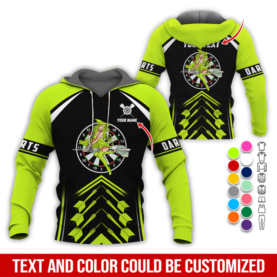 Personalized Name & Text Darts Premium Hoodie, Witch Riding Broom & Darts Hoodie, Perfect Gift For Darts Lovers, Friend, Family - Image 7