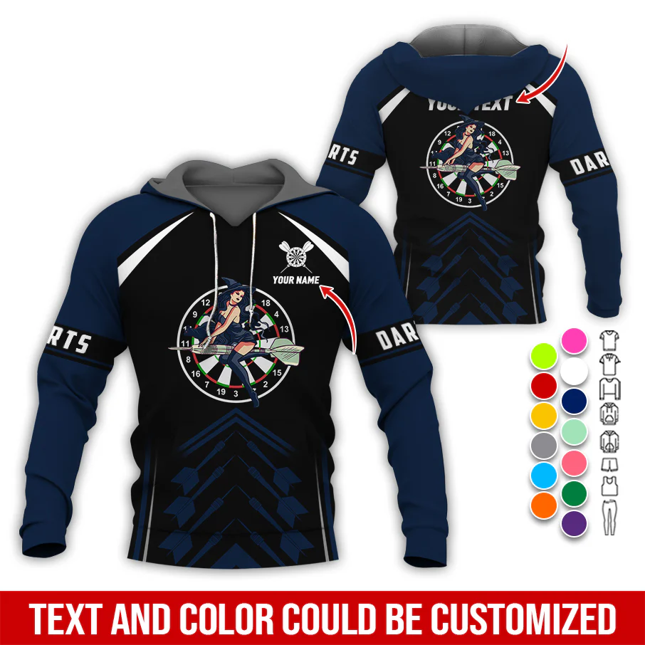 Personalized Name & Text Darts Premium Hoodie, Witch Riding Broom & Darts Hoodie, Perfect Gift For Darts Lovers, Friend, Family - Image 8