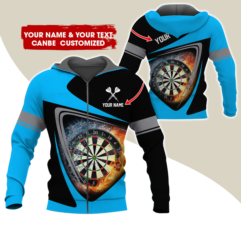 Personalized Name & Text Darts Premium Zip Hoodie, Custom Fire Dartboard Zip Hoodie For Men & Women - Gift For Darts Lovers, Darts Players - Image 3