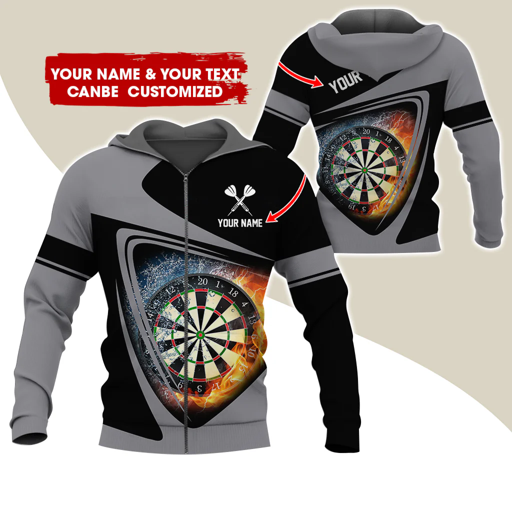 Personalized Name & Text Darts Premium Zip Hoodie, Custom Fire Dartboard Zip Hoodie For Men & Women - Gift For Darts Lovers, Darts Players - Image 4