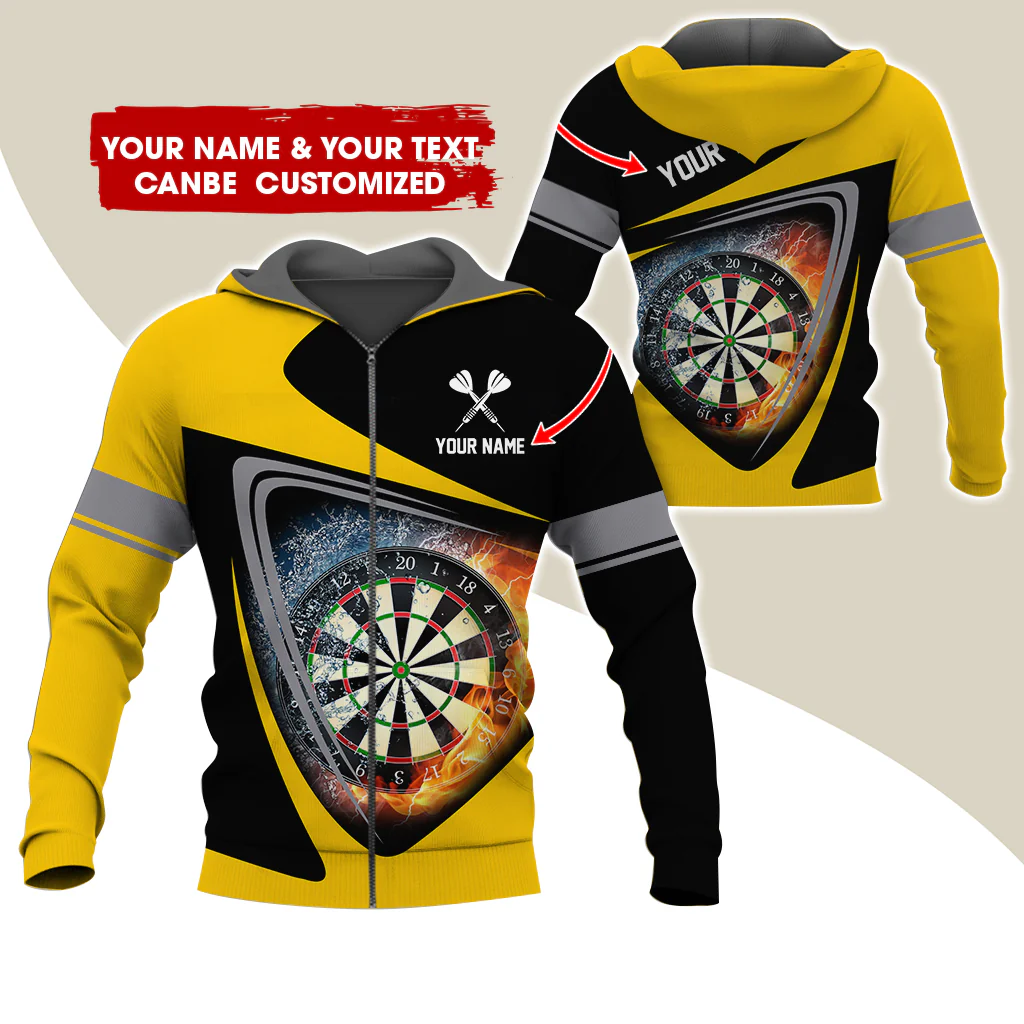 Personalized Name & Text Darts Premium Zip Hoodie, Custom Fire Dartboard Zip Hoodie For Men & Women - Gift For Darts Lovers, Darts Players - Image 5
