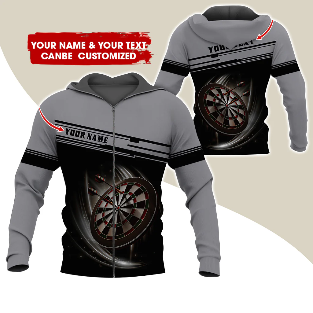 Personalized Name & Text Darts Premium Zip Hoodie, Custom Name Dartboard Zip Hoodie For Men & Women - Gift For Darts Lovers, Darts Players - Image 2