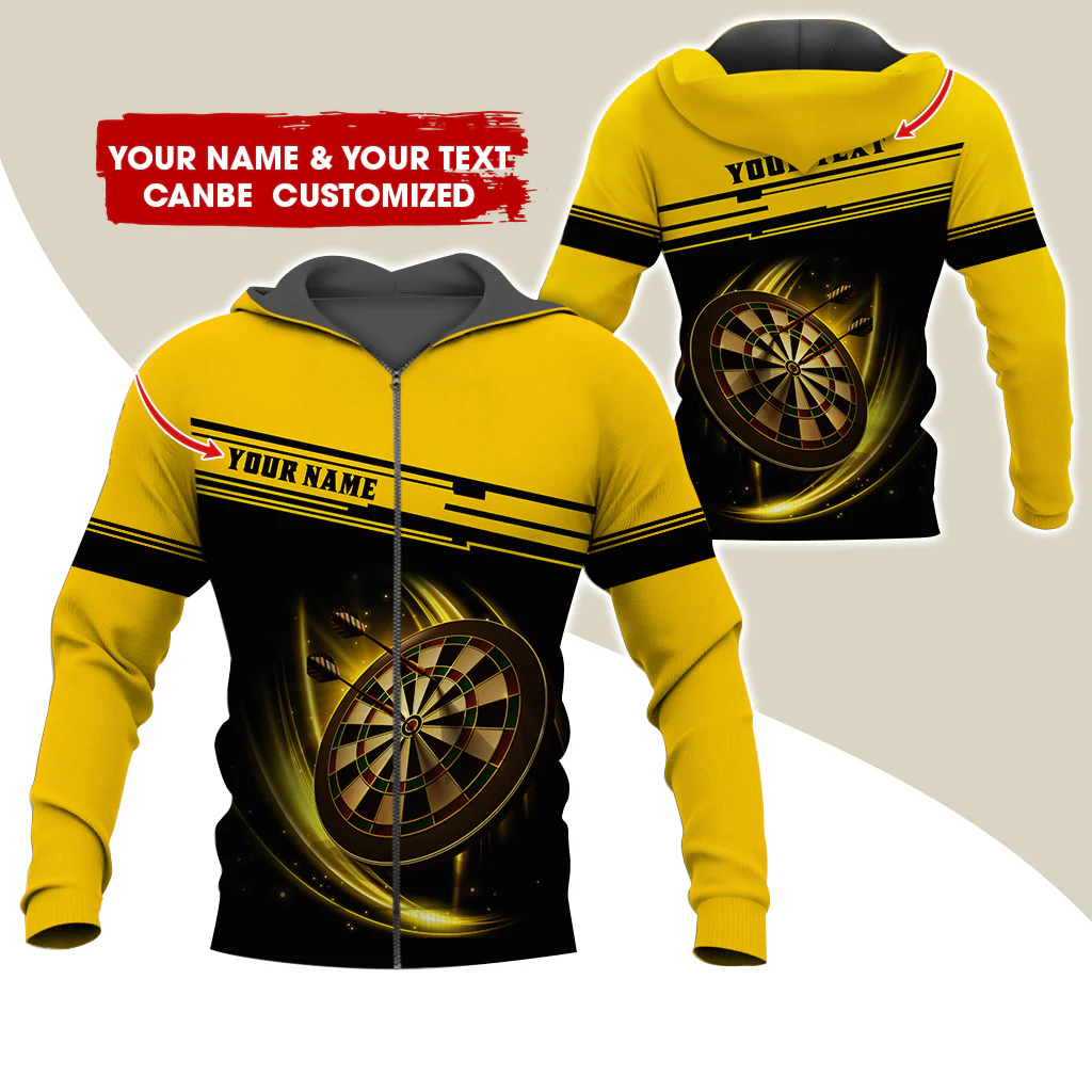 Personalized Name & Text Darts Premium Zip Hoodie, Custom Name Dartboard Zip Hoodie For Men & Women - Gift For Darts Lovers, Darts Players - Image 3
