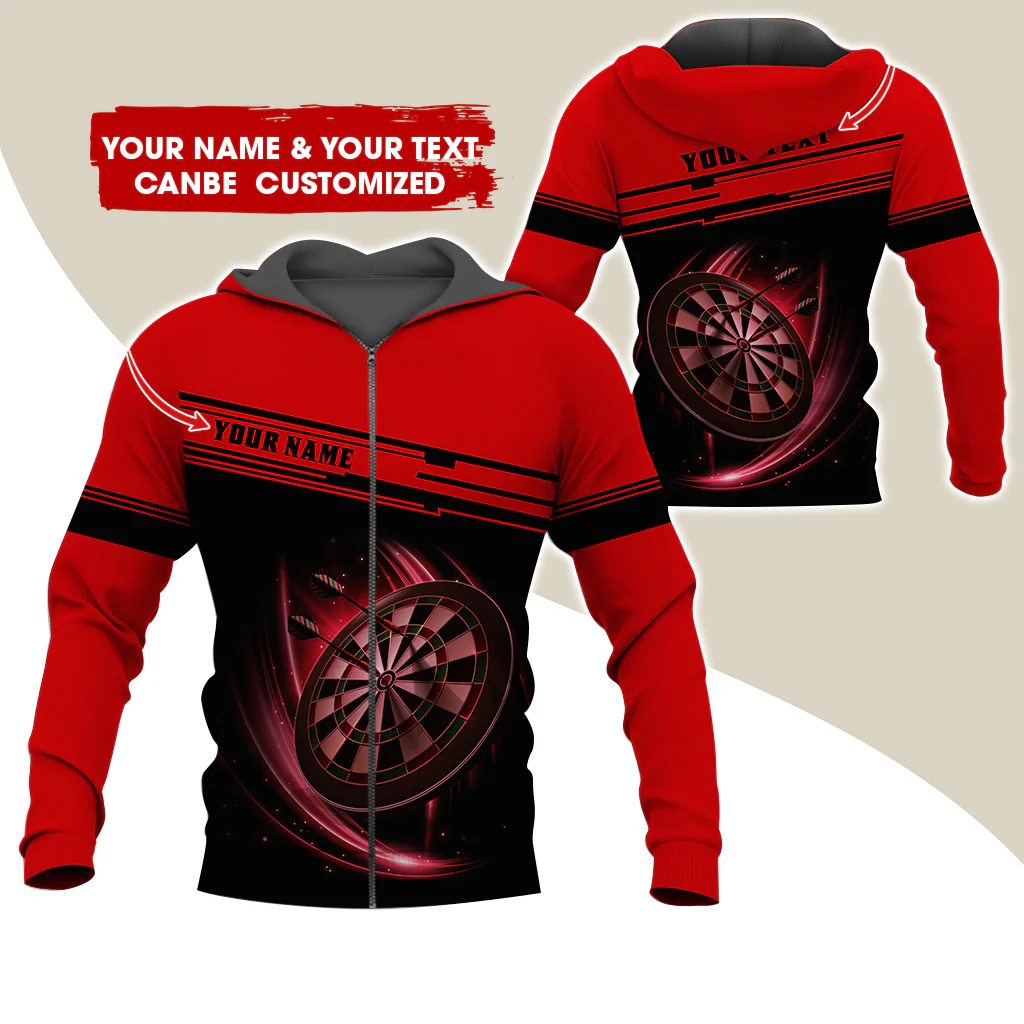 Personalized Name & Text Darts Premium Zip Hoodie, Custom Name Dartboard Zip Hoodie For Men & Women - Gift For Darts Lovers, Darts Players - Image 4