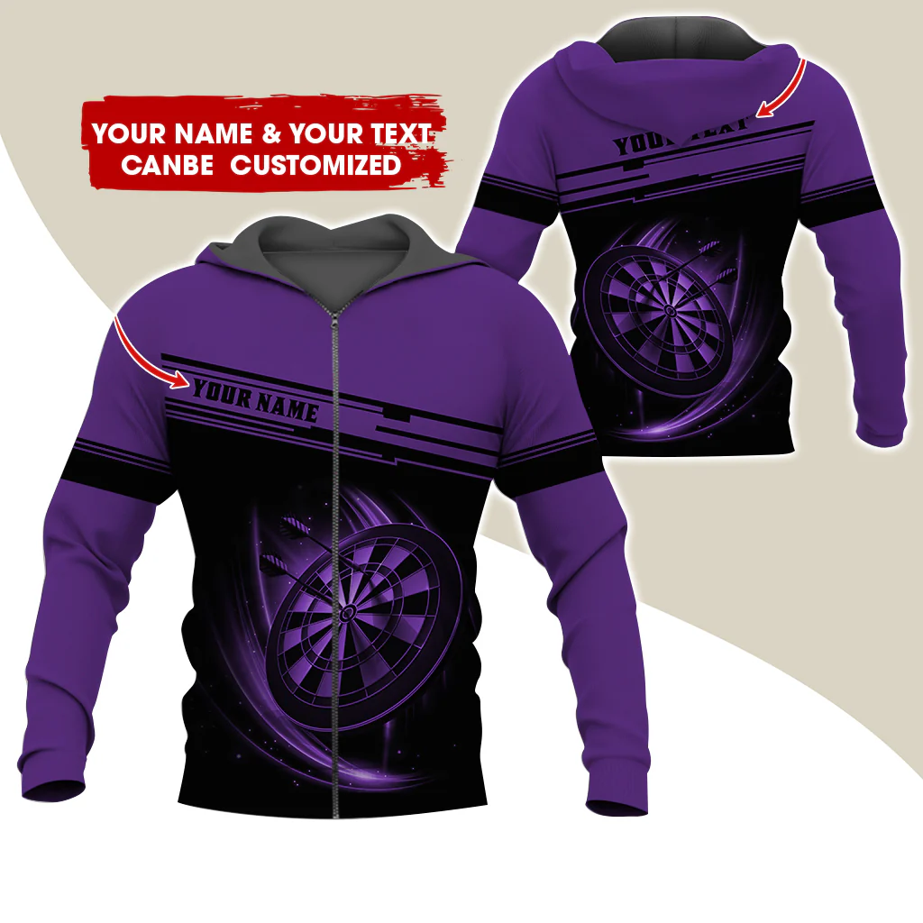 Personalized Name & Text Darts Premium Zip Hoodie, Custom Name Dartboard Zip Hoodie For Men & Women - Gift For Darts Lovers, Darts Players - Image 5