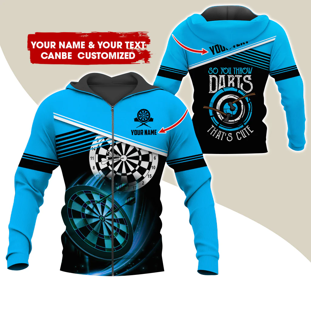 Personalized Name & Text Darts Premium Zip Hoodie, Customized Darts That's Cute Zip Hoodie For Men & Women - Gift For Darts Lovers, Darts Players - Image 7