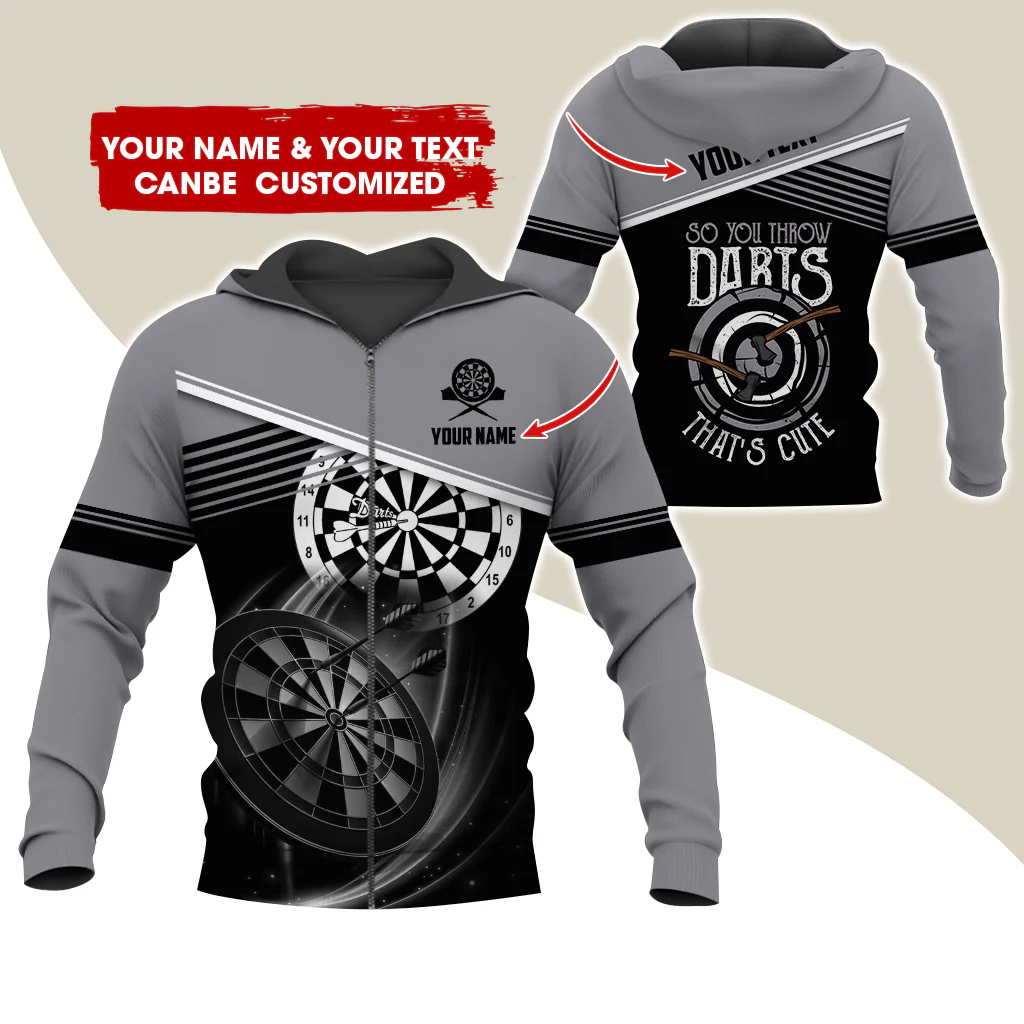 Personalized Name & Text Darts Premium Zip Hoodie, Customized Darts That's Cute Zip Hoodie For Men & Women - Gift For Darts Lovers, Darts Players - Image 8