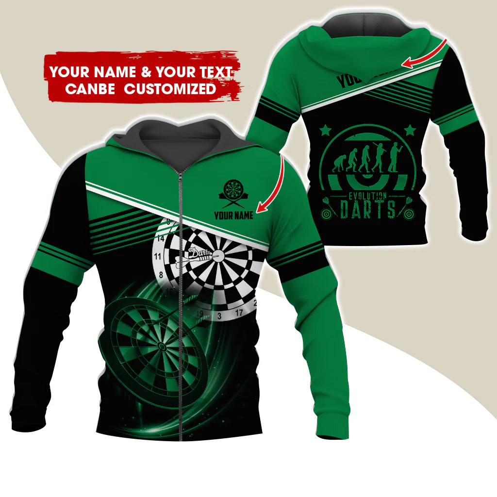 Personalized Name & Text Darts Premium Zip Hoodie, Customized Evolution Darts Player Zip Hoodie For Men & Women - Gift For Darts Lovers, Darts Players - Image 2