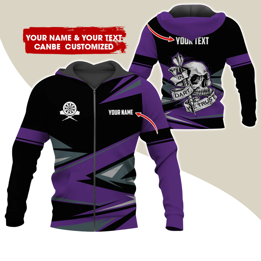 Personalized Name & Text Darts Premium Zip Hoodie, Customized Name Skull In Darts Zip Hoodie For Men & Women - Gift For Darts Lovers, Darts Players - Image 11