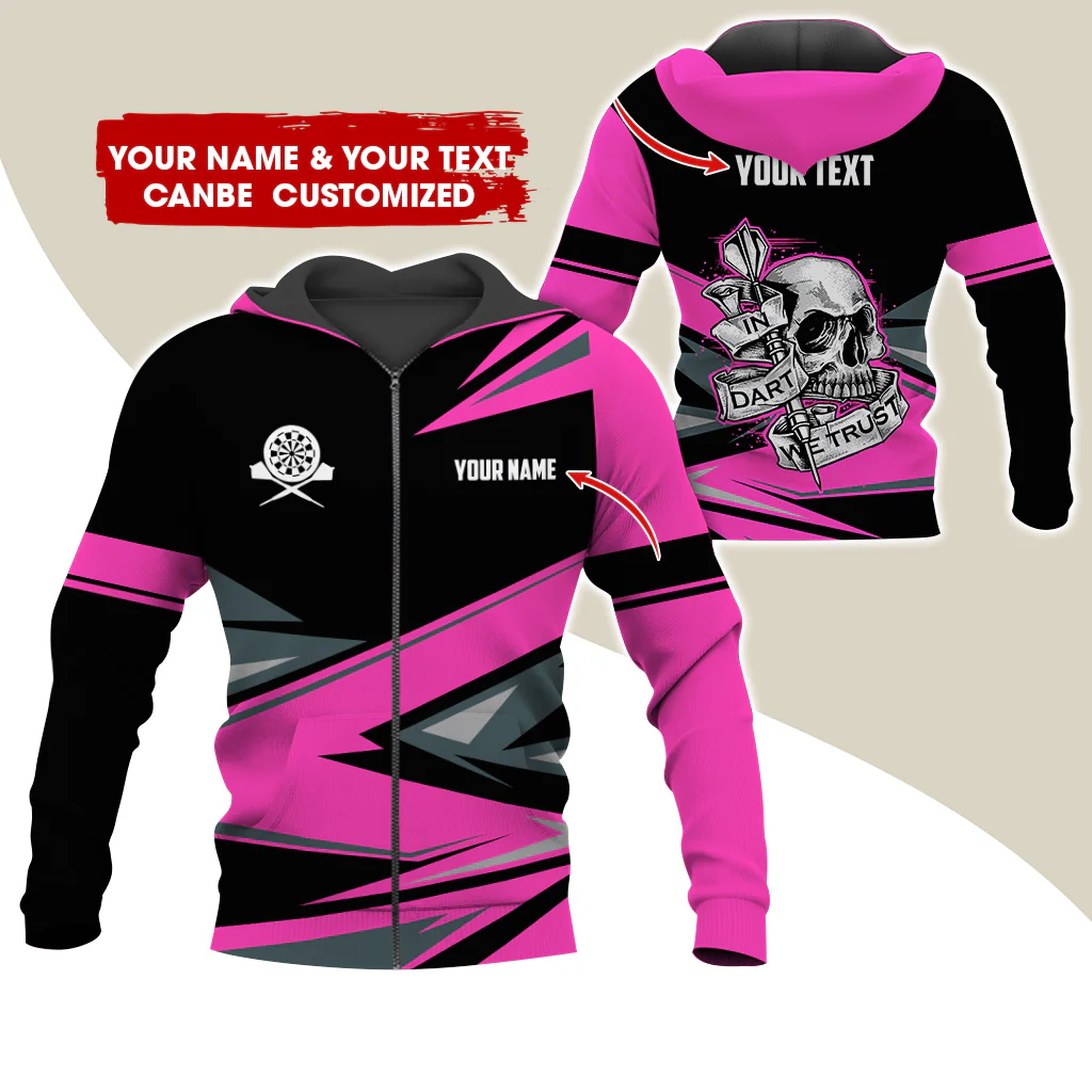 Personalized Name & Text Darts Premium Zip Hoodie, Customized Name Skull In Darts Zip Hoodie For Men & Women - Gift For Darts Lovers, Darts Players - Image 7