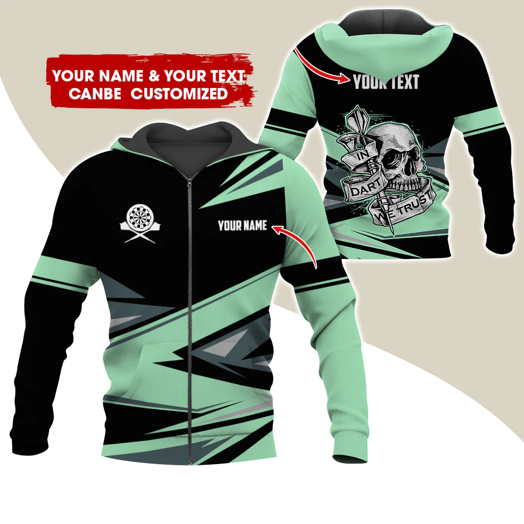 Personalized Name & Text Darts Premium Zip Hoodie, Customized Name Skull In Darts Zip Hoodie For Men & Women - Gift For Darts Lovers, Darts Players - Image 9