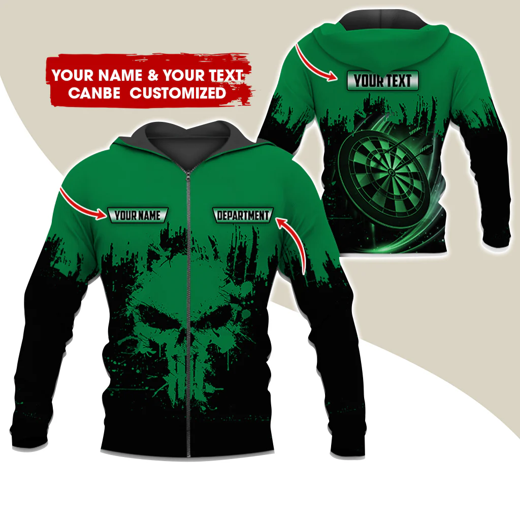 Personalized Name & Text Darts Premium Zip Hoodie, Customized Skull Dartboard Team Zip Hoodie For Men & Women - Gift For Darts Lovers, Darts Players - Image 10
