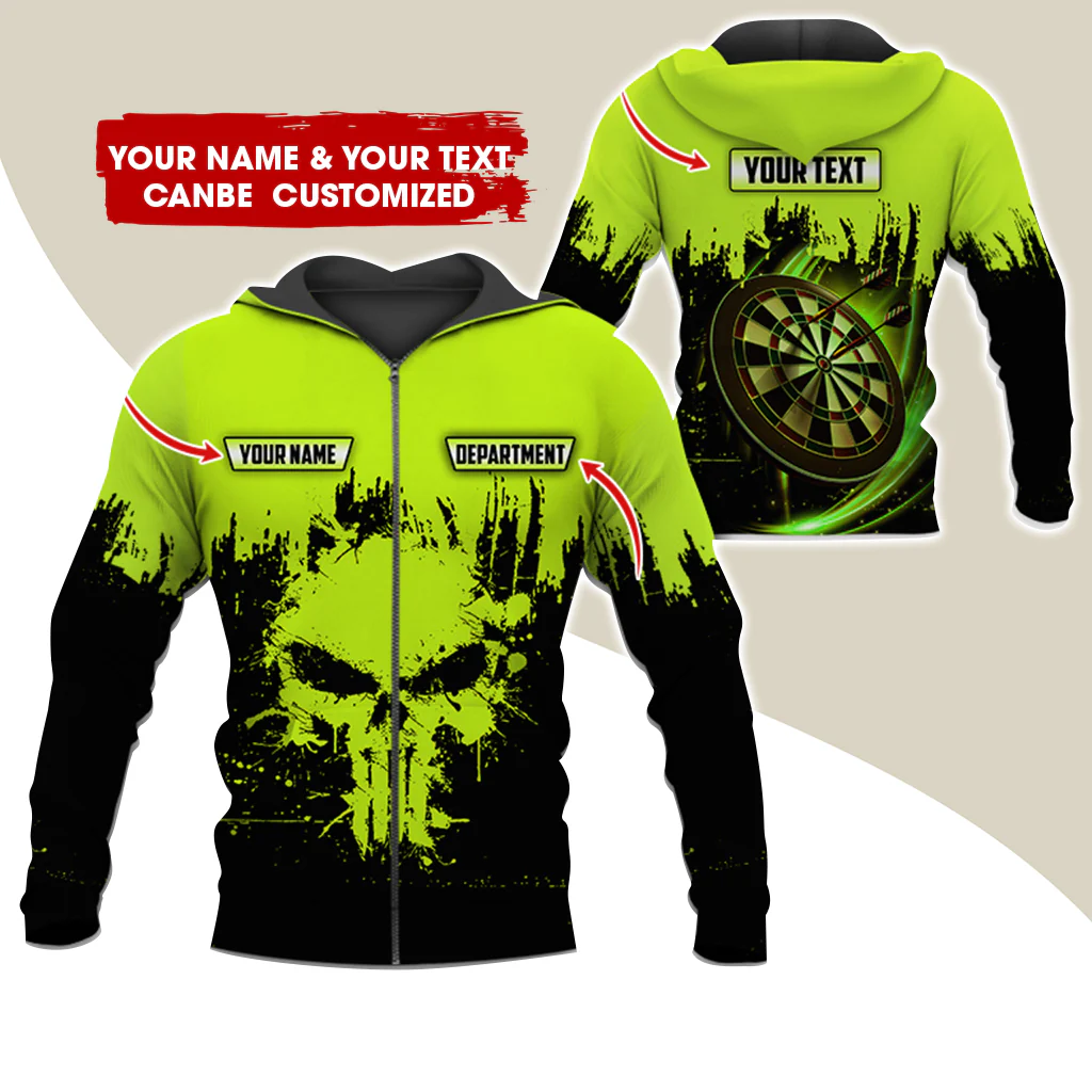 Personalized Name & Text Darts Premium Zip Hoodie, Customized Skull Dartboard Team Zip Hoodie For Men & Women - Gift For Darts Lovers, Darts Players - Image 8