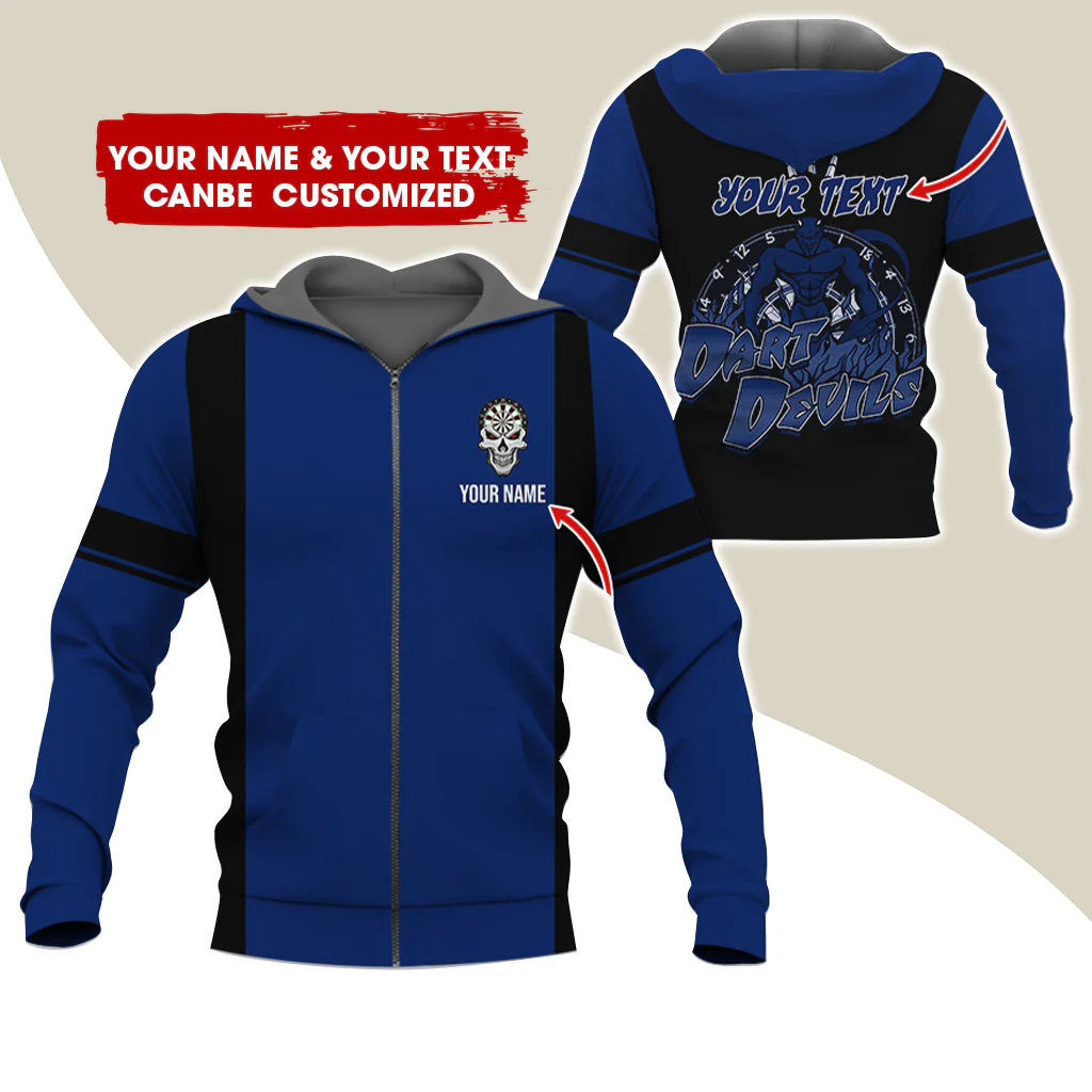 Personalized Name & Text Devils Darts Premium Zip Hoodie, Custom Name Dartboard Zip Hoodie For Men & Women - Gift For Darts Lovers, Darts Players - Image 11
