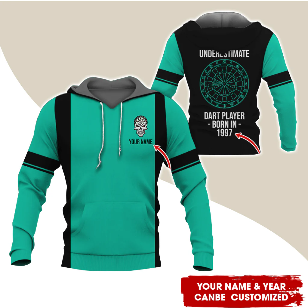 Personalized Name & Year Darts Premium Hoodie, Never Underestimate Darts Player Hoodie, Perfect Gift For Darts Lovers, Darts Player - Image 2