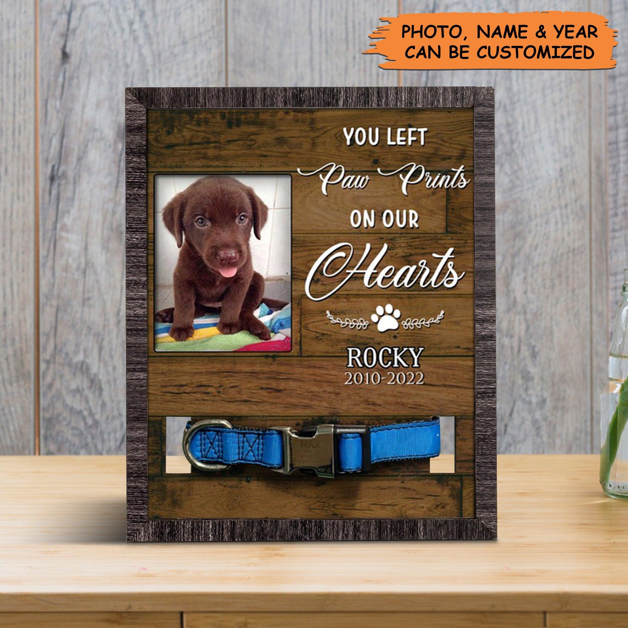 Personalized Pet Collar Frame - Pawprints On My Heart Custom Dog Collar Frame, Pet Loss Sympathy, Custom Memorial Pet Collar Sign- Gift For Pet Lovers - Image 3