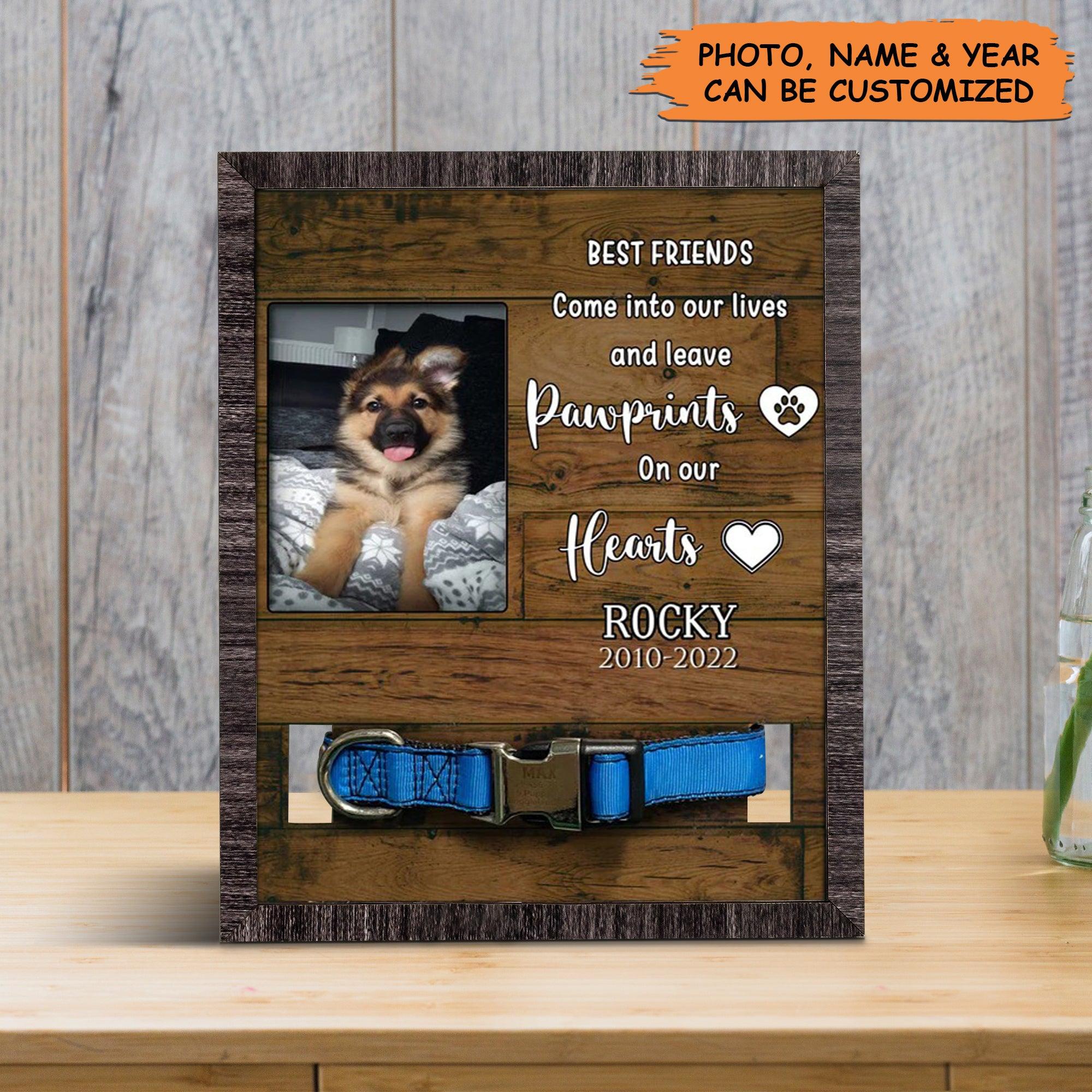 Personalized Pet Collar Frame - Pawprints On Our Hearts Picture Frame, Memorial Pet Collar Sign, Pet Loss Sympathy - Gift For Pet Lovers, Friend
