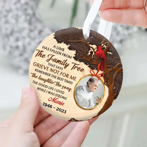 Personalized Photo Circle Ceramic Ornament, Customized Mom Photo Ceramic Ornament, The Family Tree - Memorial Gift For Mom, Dad, Family, Friends - Image 4