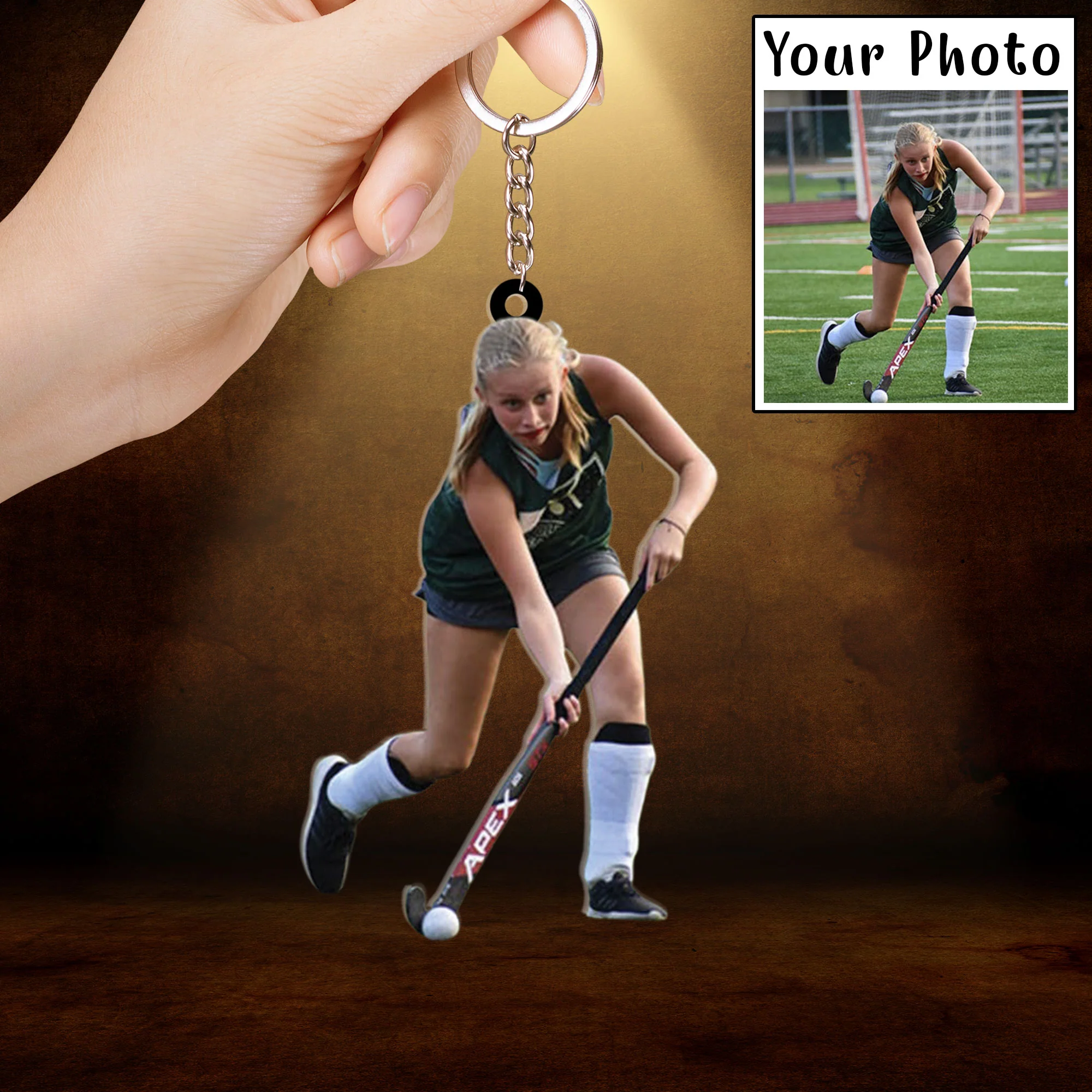Personalized Photo Field Hockey Players Custom Shaped Hockey Acrylic Keychain For Daughter, Women - Image 2