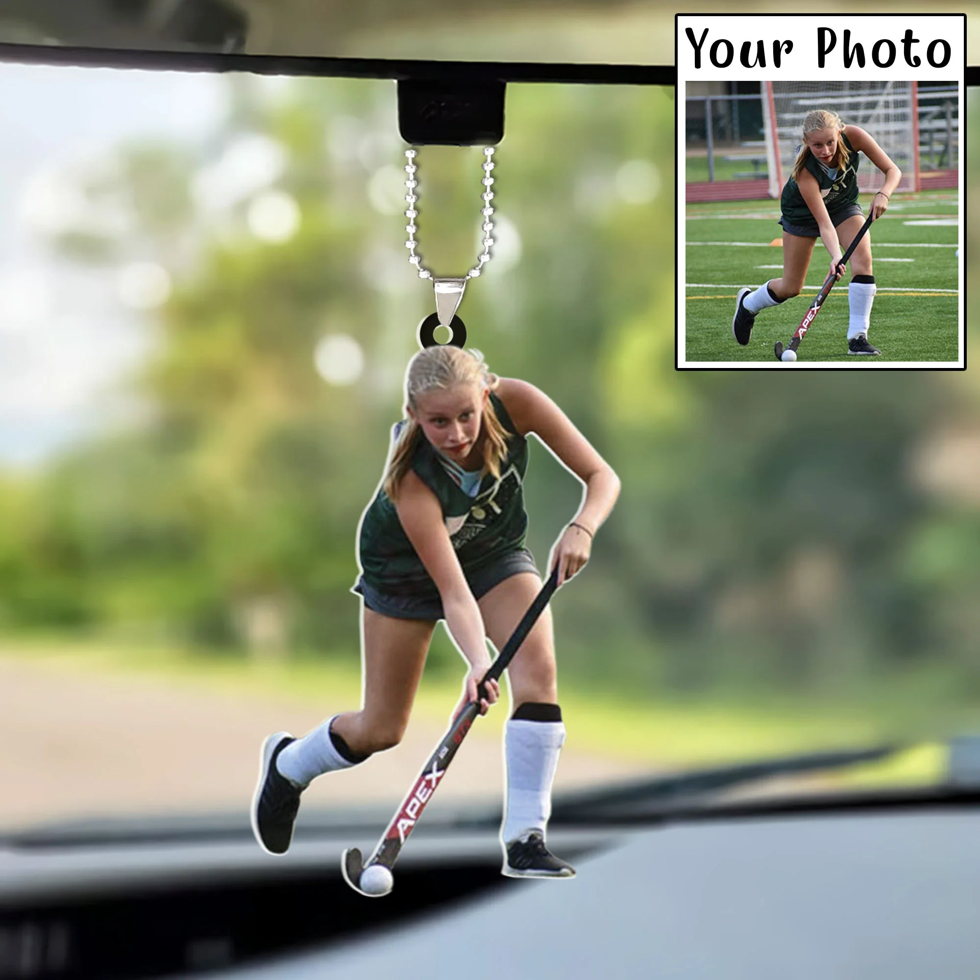 Personalized Photo Field Hockey Players Custom Shaped Hockey Car Ornament For Daughter, Women - Image 2