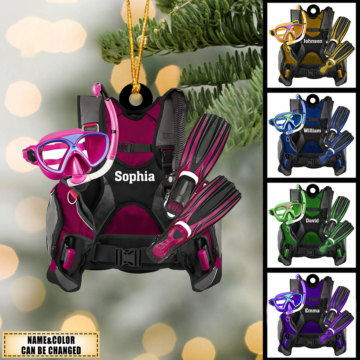 Personalized Scuba Diving Equipment Flat Acrylic Ornament, Meaningful Ornament Gift For Diver, Family Friends - Image 2