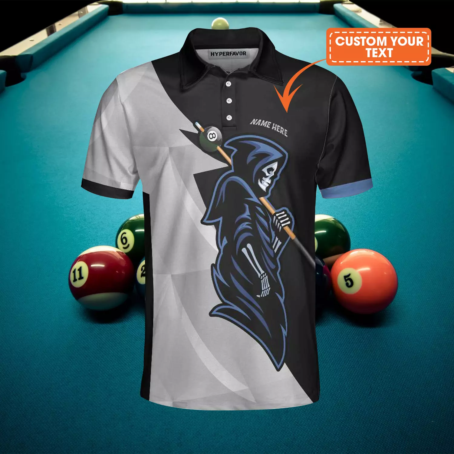 Personalized Skull 8 Ball Billiards Polo Shirt For Men, 8 Ball Skull Custom Name Men Polo Shirt, Custom Billiards Polo Shirt Gift For Billiards Lovers